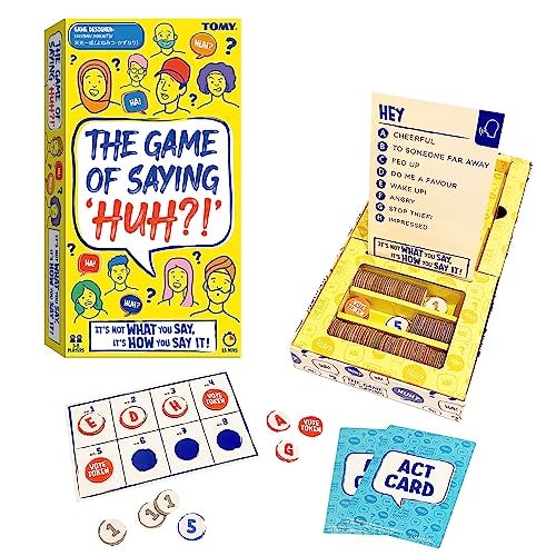 TOMY The Game of Saying Huh Voice Impressions Card Games Funny Party Game of Acting and Guessing Family Board Games for Adults and Kids 38 Players Ages 8 Years and Up - Image 1