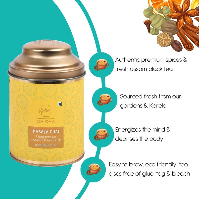 OH CHA - شاي ماسالا / شاي أسود في أكياس | أكياس شاي دائرية صديقة للبيئة 100% طبيعية، 30 قطعة | شاي أسود فاخر مع الهيل، القرفة، الزنجبيل، القرنفل والفلفل الأسود | توابل طبيعية نقية | 60 جرام - Image 2