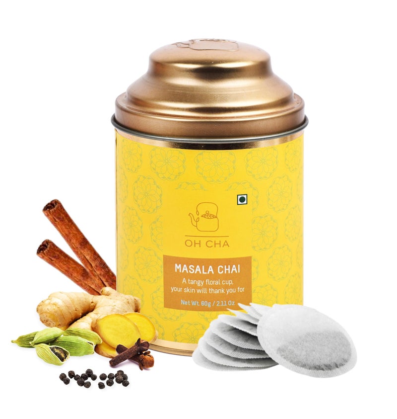 OH CHA - شاي ماسالا / شاي أسود في أكياس | أكياس شاي دائرية صديقة للبيئة 100% طبيعية، 30 قطعة | شاي أسود فاخر مع الهيل، القرفة، الزنجبيل، القرنفل والفلفل الأسود | توابل طبيعية نقية | 60 جرام - Image 1
