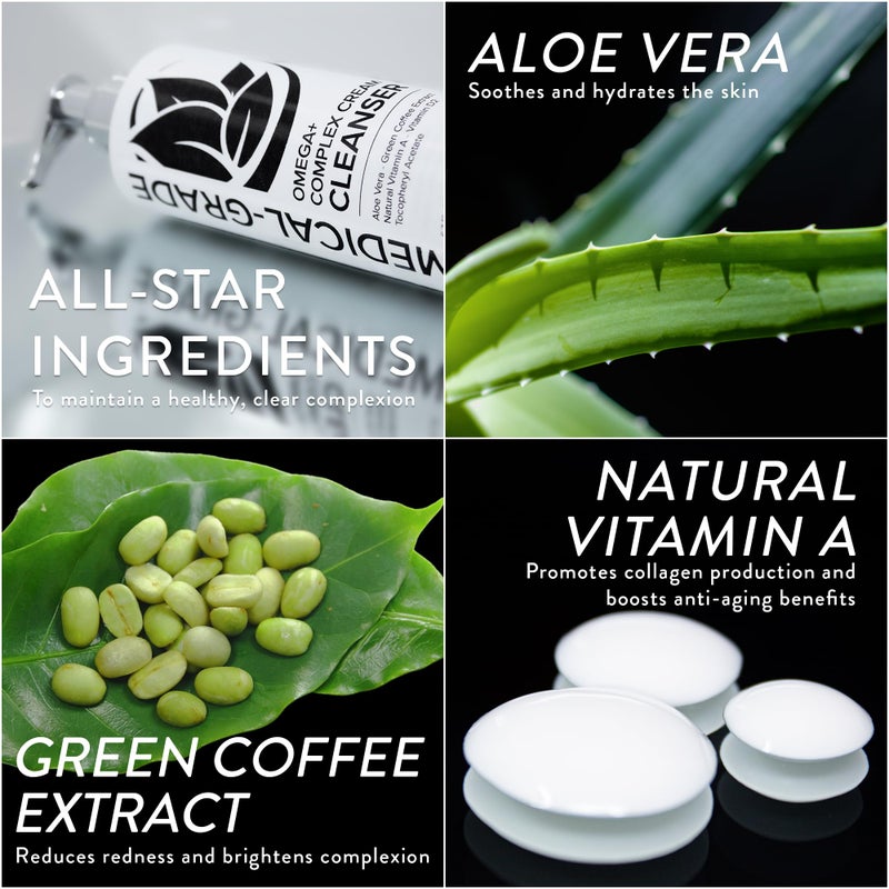 Microderm GLO Omega+ Complex Cream Facial Cleanser, Daily Face Wash & Makeup Remover, All Skin Types, Omega 3 & 6, Retinyl, Green Coffee Extract & Aloe Vera, Paraben-Free & Vegan, 6.7 Fl Oz - Image 3