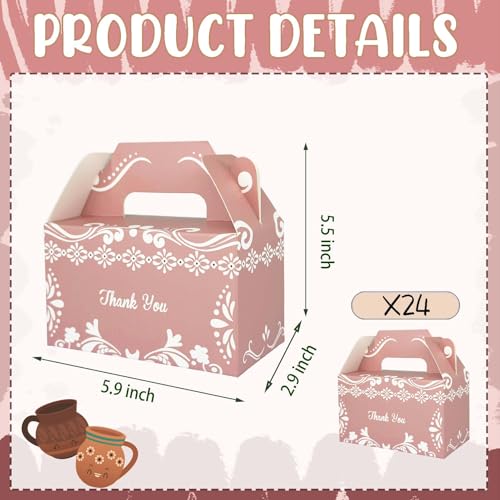 RVEAFA 24 Pack Platos De Barro Mexicanos Party Favor Small Boxes Pink Cielito Lindo Baby Shower Decoration Treat Boxes for Snacks Candy Cookie Cake Toys Boxe for Wedding Birthday Party Favors - Image 3