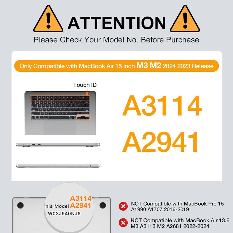Saco حافظة ساسو متوافقة مع ماك بوك إير 15/15.3 بوصة (2025-2023) M4 A3241، M3 A3114، M2 A2941 – غلاف صلب بلاستيكي مع شاشة ريتينا السائلة وTouch ID، حافظة واقية باللون الأسود الكريستالي - Image 2