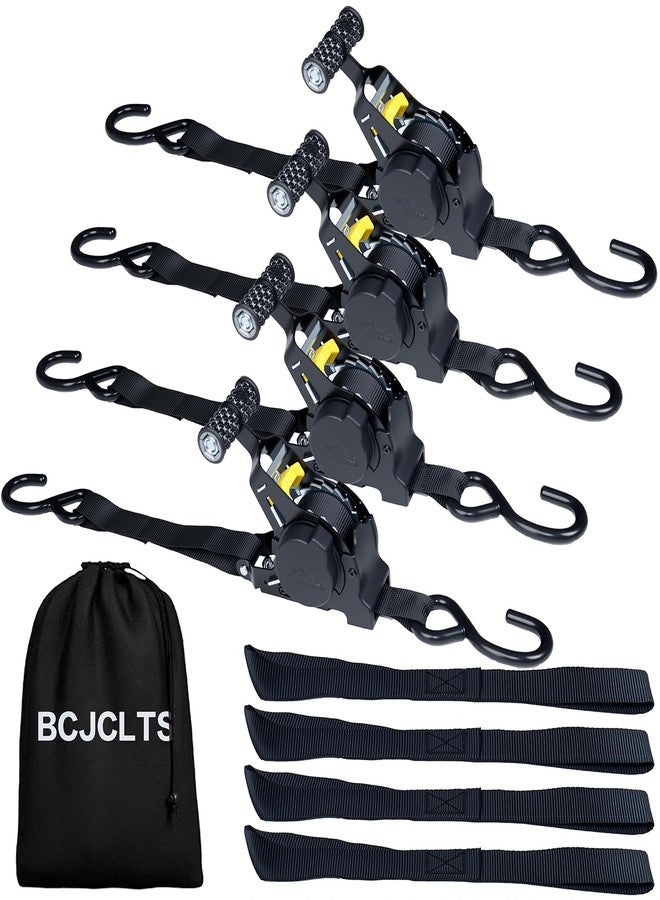 BCJCLTS Retractable Ratchet Straps,1" x 10' Heavy Duty Ratchet Straps Self Retractable Tie Down Straps with Soft Loops for Motorcycle, Truck,Trailer(4-Pack) - Image 1
