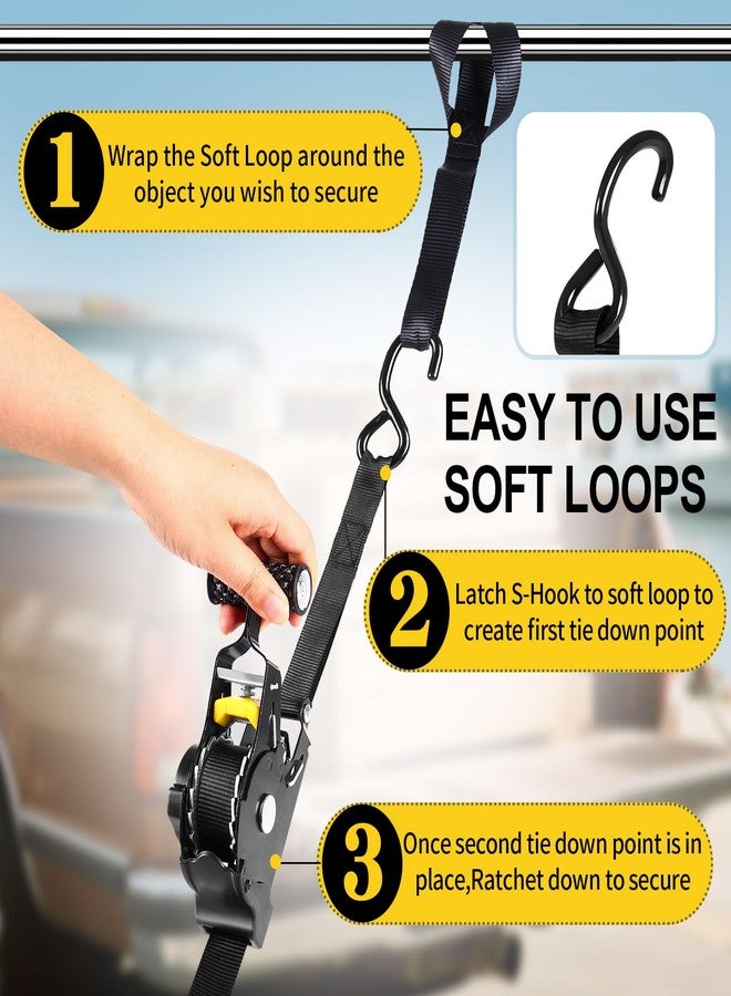 BCJCLTS Retractable Ratchet Straps,1" x 10' Heavy Duty Ratchet Straps Self Retractable Tie Down Straps with Soft Loops for Motorcycle, Truck,Trailer(4-Pack) - Image 2