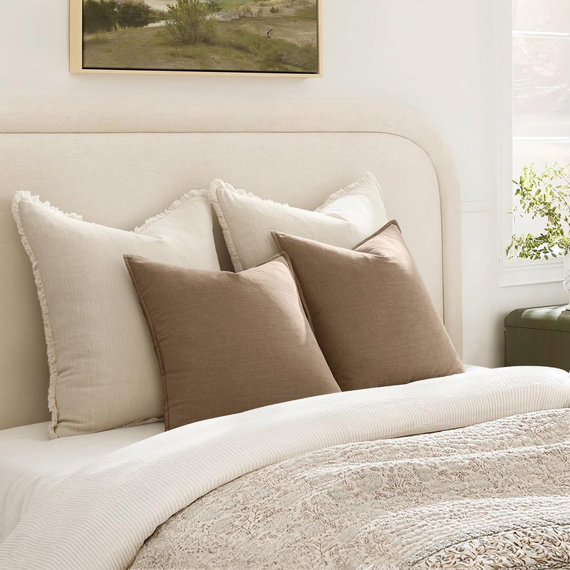 ANRODUO Pack of 2 Decorative Linen Pillow Covers Coco Brown Neutral Farmhouse Boho Soild Cushion Case Soft Accent Pillowcase for Couch Sofa Bedroom Living Room Spring Home Decor 18 x 18 Inch - Image 5