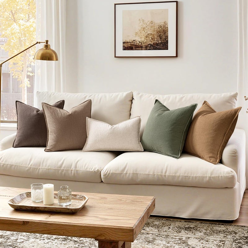 ANRODUO Pack of 2 Decorative Linen Pillow Covers Coco Brown Neutral Farmhouse Boho Soild Cushion Case Soft Accent Pillowcase for Couch Sofa Bedroom Living Room Spring Home Decor 18 x 18 Inch - Image 4