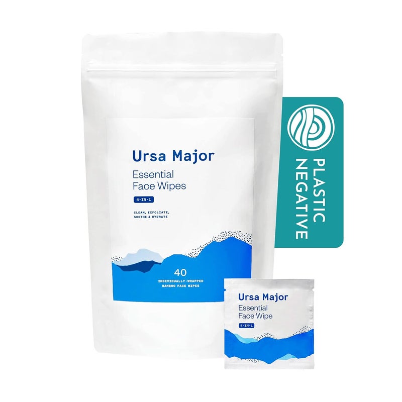 Ursa Major Essential Face Wipes  Natural Biodegradable CrueltyFree  Cleanse Exfoliate Soothe and Hydrate  Individually Wrapped  40 count