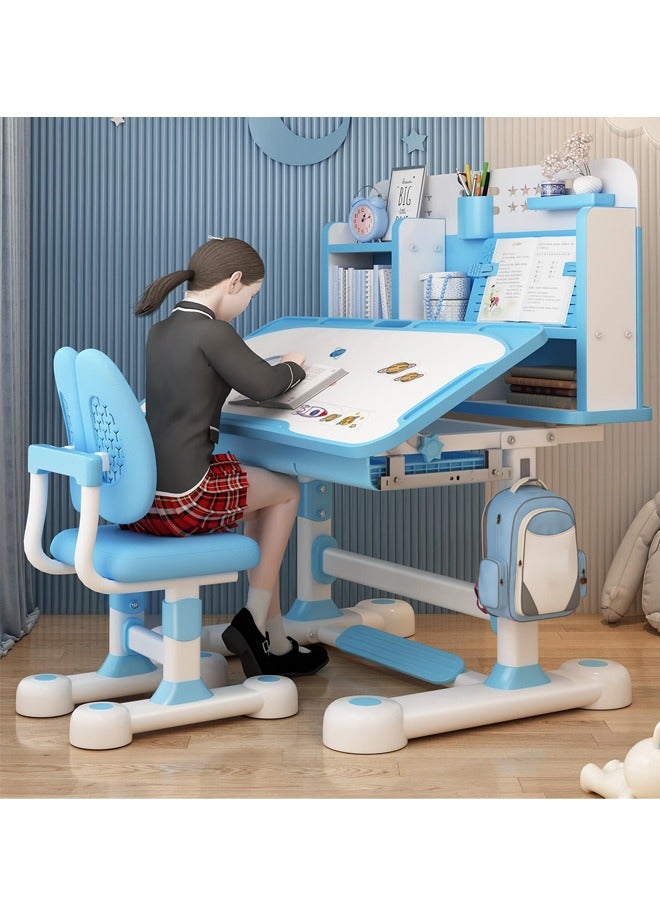 Generic Children's study desk, adjustable student writing and homework desk with bookshelf, desk and chair combination  - Image 1