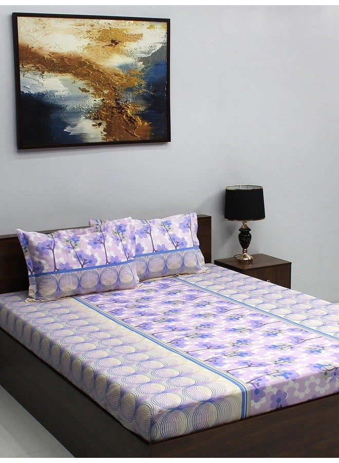 Bombay Dyeing 100% Cotton Queen Size Bedsheet for Double Bed, 1 Bed Sheet (88 X 94 Inches) With 2 Pillow Covers | 110 TC (Ivyrose) - Purple White - Image 1