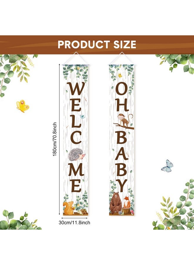 Tatuo Outdoor Woodland Animal Porch Sign for Baby Shower Party Decorations Animal Banner Baby Hanging Banner for Home Boy or Girl Woodland Creatures Forest Welcome Party Supplies - Image 2