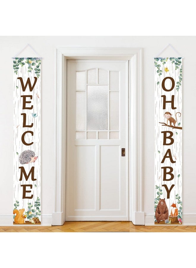 Tatuo Outdoor Woodland Animal Porch Sign for Baby Shower Party Decorations Animal Banner Baby Hanging Banner for Home Boy or Girl Woodland Creatures Forest Welcome Party Supplies - Image 1