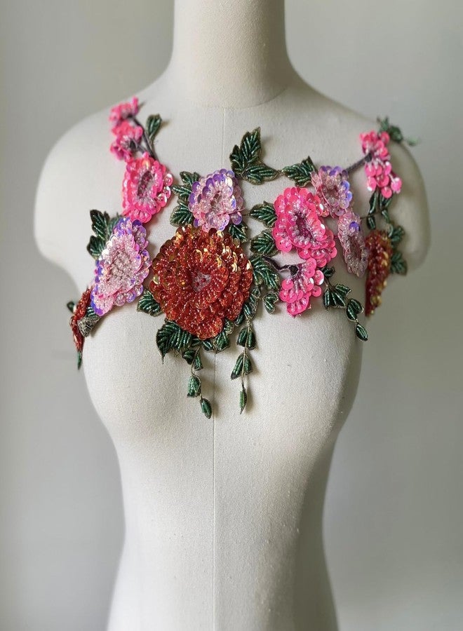 JRYYR Handmade Rhinestone lace Appliques, Sequin Flower Patches, Sewing Beaded Appliques for Dresses, Wedding Dresses, Bags and Other DIY Decorative Accessories. (AB Flower-05) - Image 3