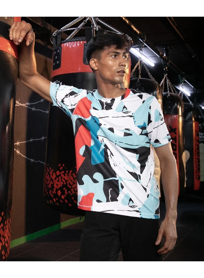 CS Life Men's Powder Blue & Cream White Abstract Activewear T-Shirt For Casual Wear | Crew Neck | Short Sleeve | Anti-Odor | Dri-Fit | Jersey T-Shirt Crafted With Comfort Fit & High-Performance