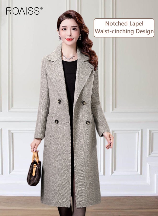 roaiss Women Contrast Binding Dual Pocket Overcoat Women Stylish Coat Warm Pure Color Long Jacket Women Outwear Slim High Quality Women Jackets - Image 1