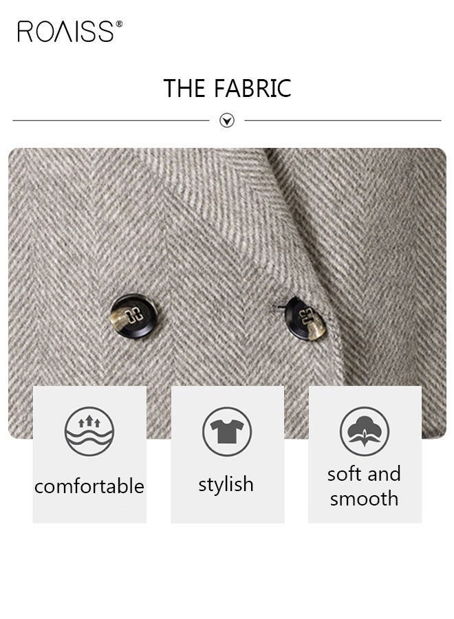 roaiss Women Contrast Binding Dual Pocket Overcoat Women Stylish Coat Warm Pure Color Long Jacket Women Outwear Slim High Quality Women Jackets - Image 5