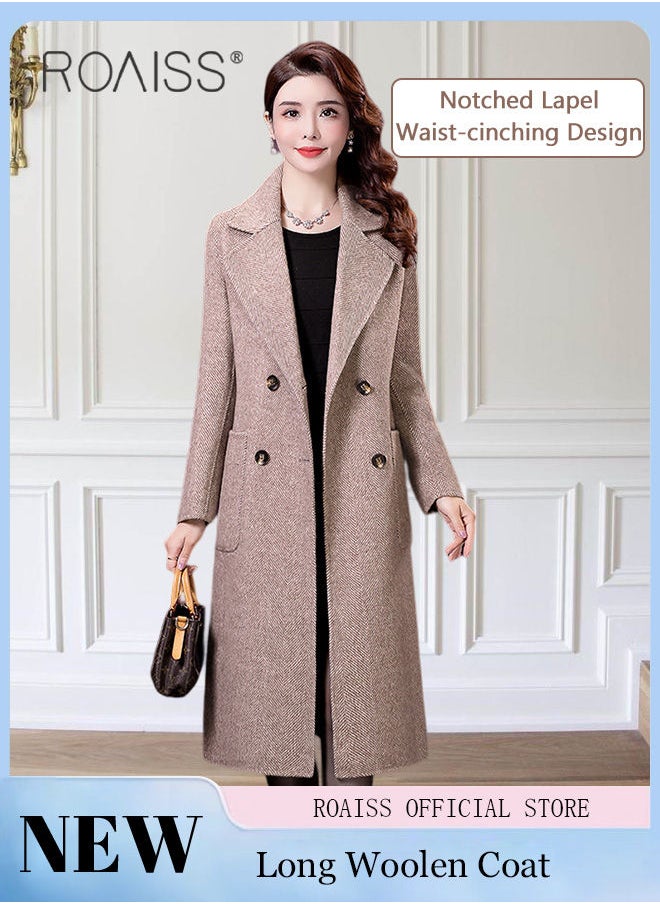 roaiss - Women Contrast Binding Dual Pocket Overcoat Women Stylish Coat Warm Pure Color Long Jacket Women Outwear Slim High Quality Women Jackets - Image 1