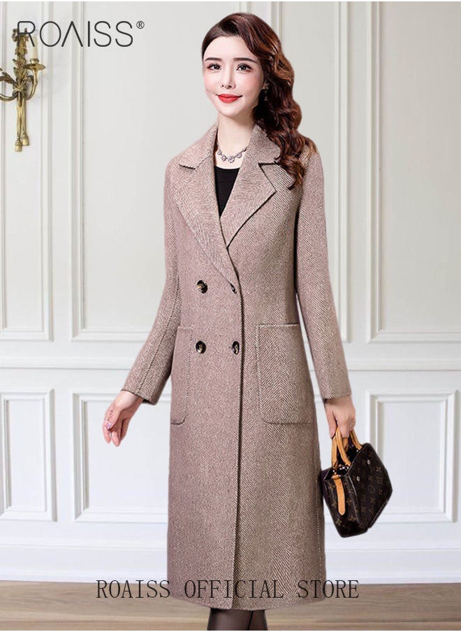 roaiss - Women Contrast Binding Dual Pocket Overcoat Women Stylish Coat Warm Pure Color Long Jacket Women Outwear Slim High Quality Women Jackets - Image 1