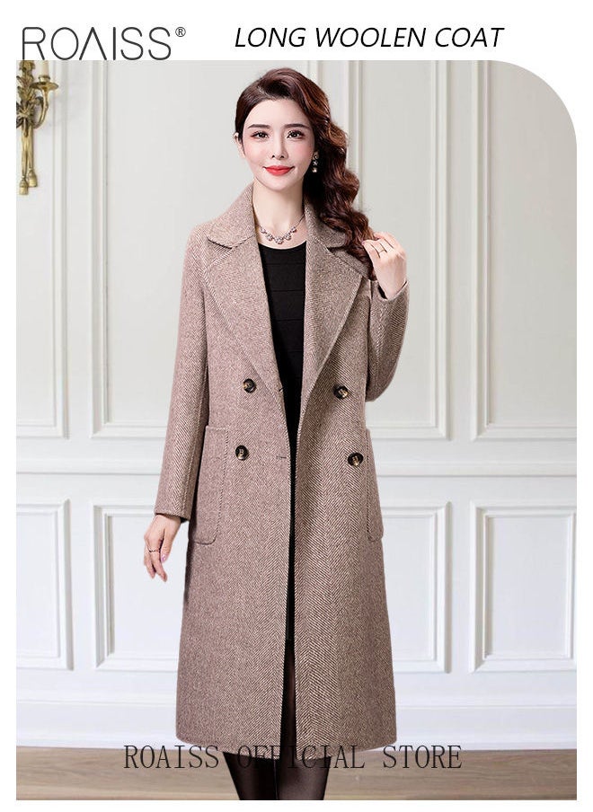 roaiss - Women Contrast Binding Dual Pocket Overcoat Women Stylish Coat Warm Pure Color Long Jacket Women Outwear Slim High Quality Women Jackets - Image 1