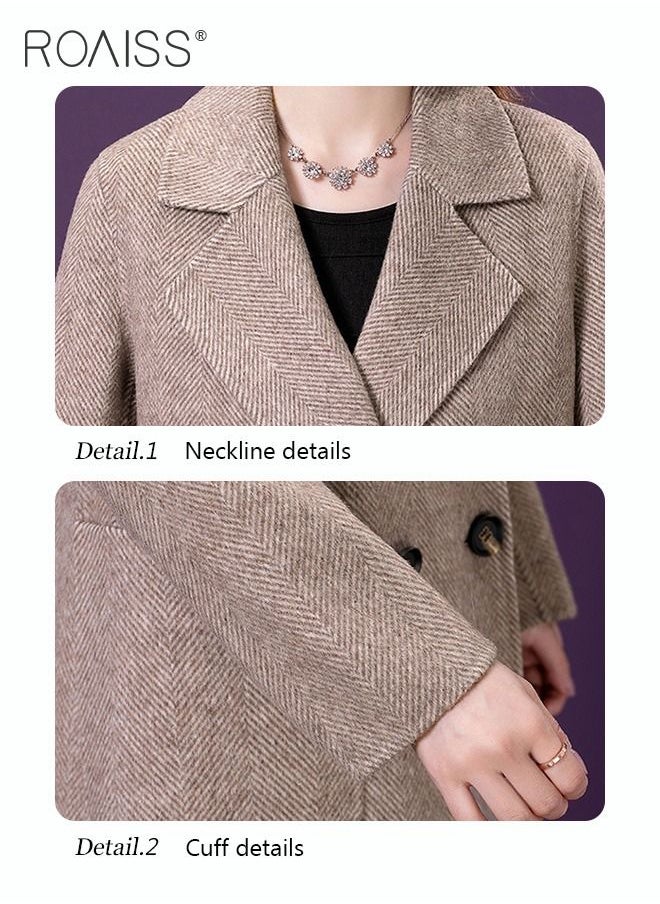 roaiss - Women Contrast Binding Dual Pocket Overcoat Women Stylish Coat Warm Pure Color Long Jacket Women Outwear Slim High Quality Women Jackets - Image 1