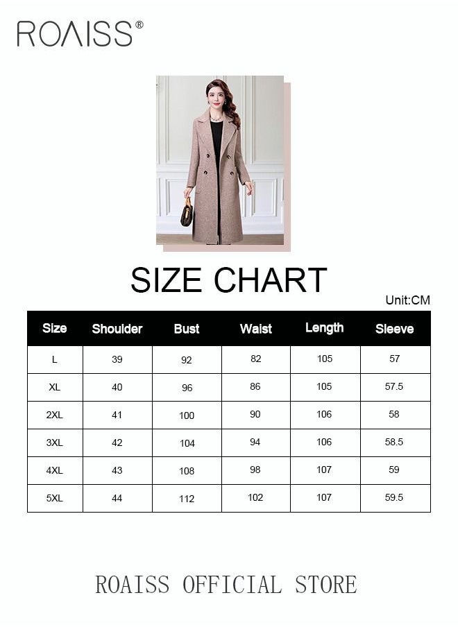 roaiss - Women Contrast Binding Dual Pocket Overcoat Women Stylish Coat Warm Pure Color Long Jacket Women Outwear Slim High Quality Women Jackets - Image 1