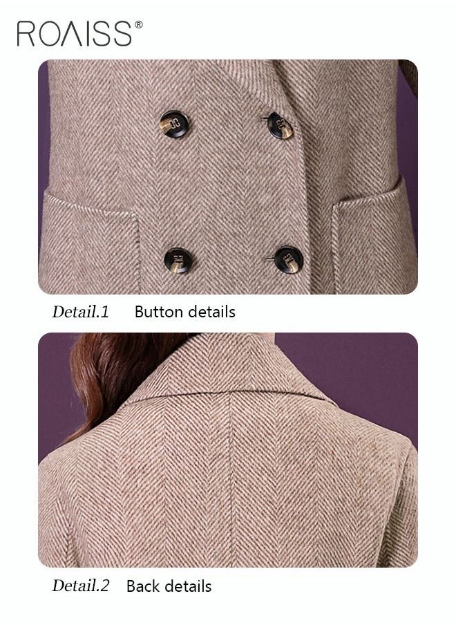 roaiss - Women Contrast Binding Dual Pocket Overcoat Women Stylish Coat Warm Pure Color Long Jacket Women Outwear Slim High Quality Women Jackets - Image 1