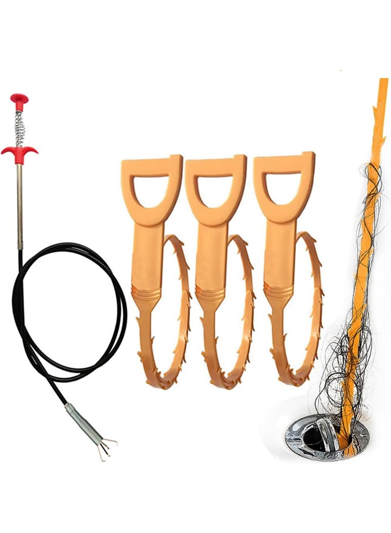 4 Pcs Drain Clog Remover Set, 160 Cmbathroom Kitchen Clogged Pipe Cleaning Tools, 50 cm Drain Snake Hair Remover for Sewer, Toilet, Kitchen Sink - Image 1