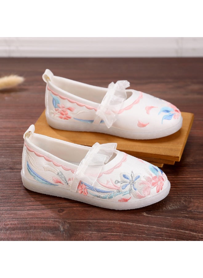 New Style Old Beijing Embroidered Children's Shoes For Girls, Traditional Chinese Costume Cloth Shoes, Hanfu Shoes For Girls