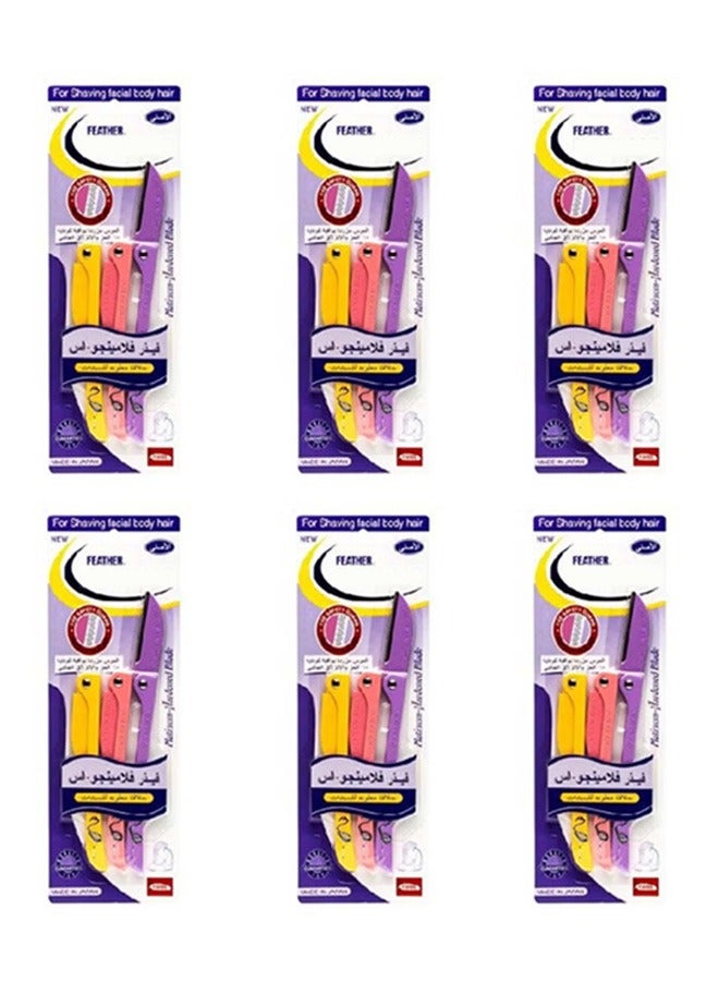 Feather 18-Piece security Ladies Razor For Facial And Body Hair (Pack 6 Of ) Yellow/Pink/Purple - Image 1