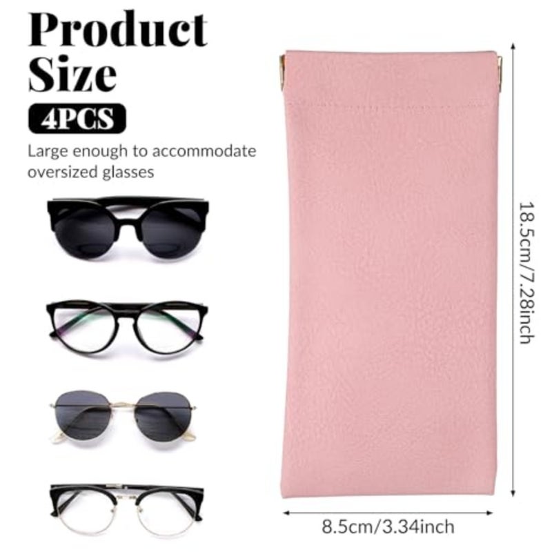 4 Pack Leather Eyewear Case, Sunglass Case, PU Soft Sunglasses Bag Soft Eyeglass Cases for Men and Women - Image 2
