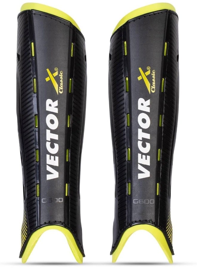 Vector X Classic Hockey Shinguards – Protective Gear for Field Hockey Training & Matches, Small Size, Durable & Comfortable, Black-Yellow - Image 2