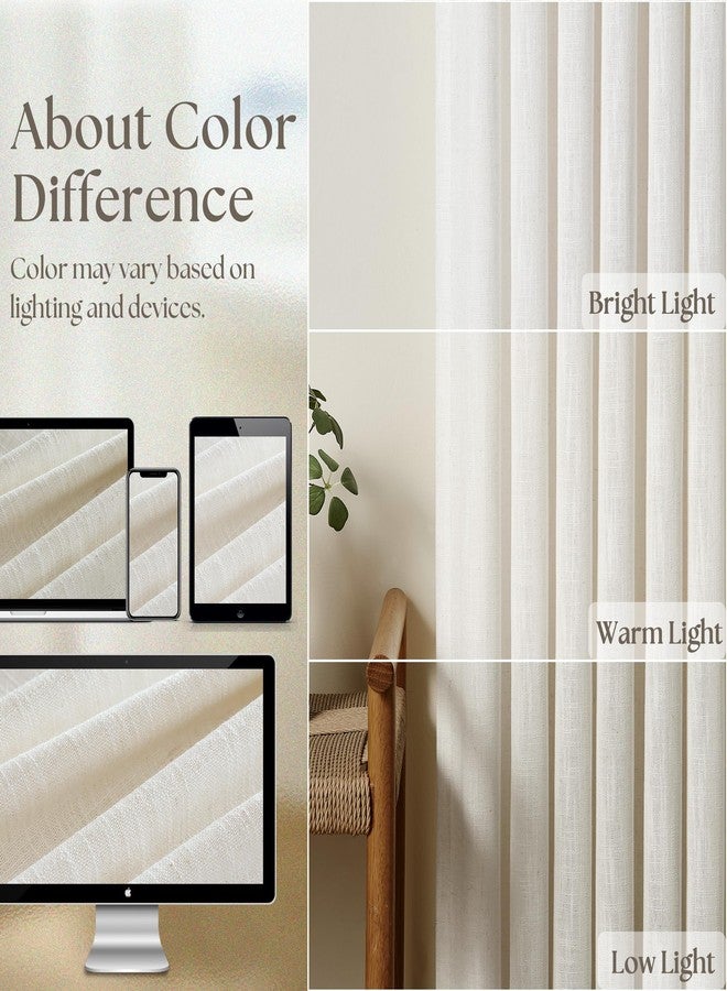 TWODRAPES Neutral Pinch Pleated 86 Inch Curtains Semi Sheer Linen Blended Light Filtering Window Curtains 86 Inches Long for Living Room Bedroom Boho Cream Birch Pinch Pleat Drapes Rings Hooks 2 Panels Set - Image 4
