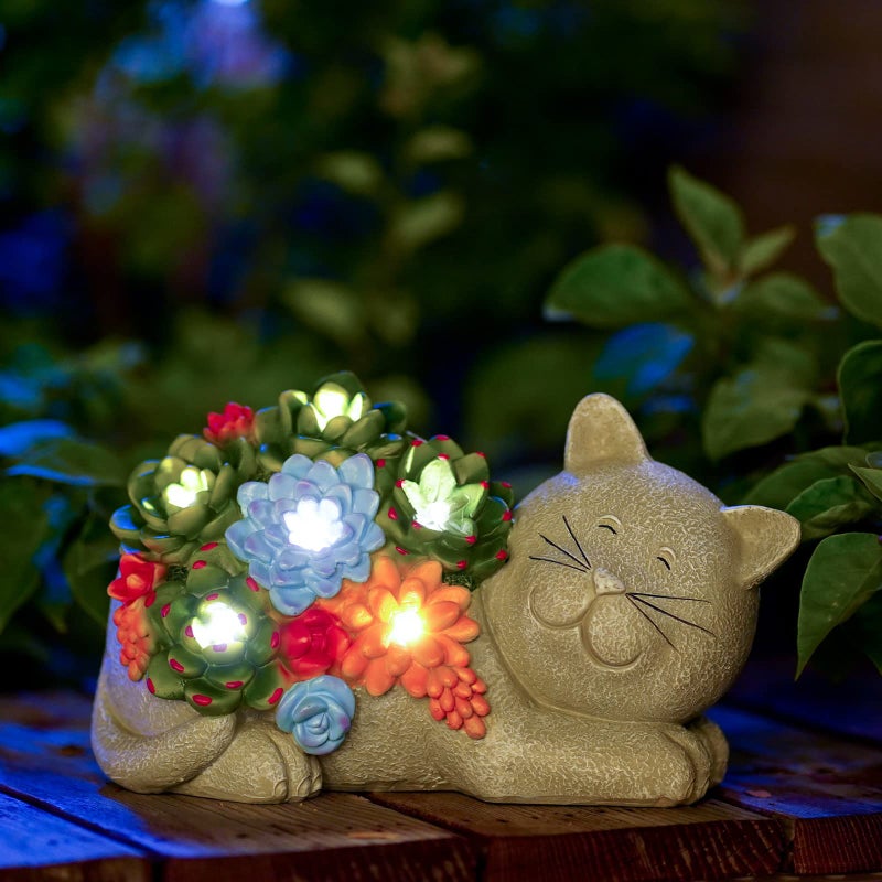 Qeeman Garden Outdoor Decor Statues Figurine with Solar Light Decorations Ornaments Patio Art Balcony  Birthday Gifts for mom Grandma Women