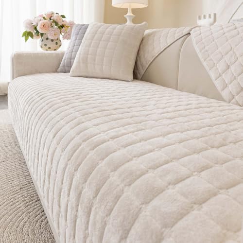 Aucrovee Velvet Washable Couch Cover for Pets Dogs, Non Slip Sectional Sofa Covers for 3 Cushion Couch Sofa L Sharped Sofa Slipcovers, Furniture Protector (1 PCS 36"x94", White) - Image 1