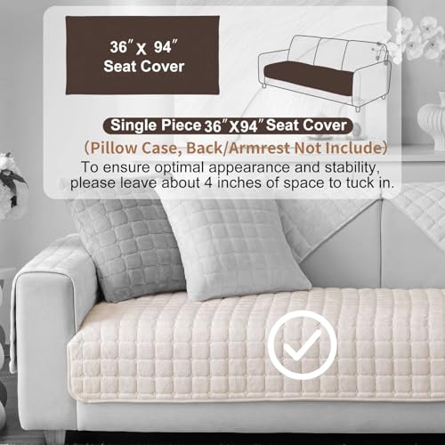 Aucrovee Velvet Washable Couch Cover for Pets Dogs, Non Slip Sectional Sofa Covers for 3 Cushion Couch Sofa L Sharped Sofa Slipcovers, Furniture Protector (1 PCS 36"x94", White) - Image 2