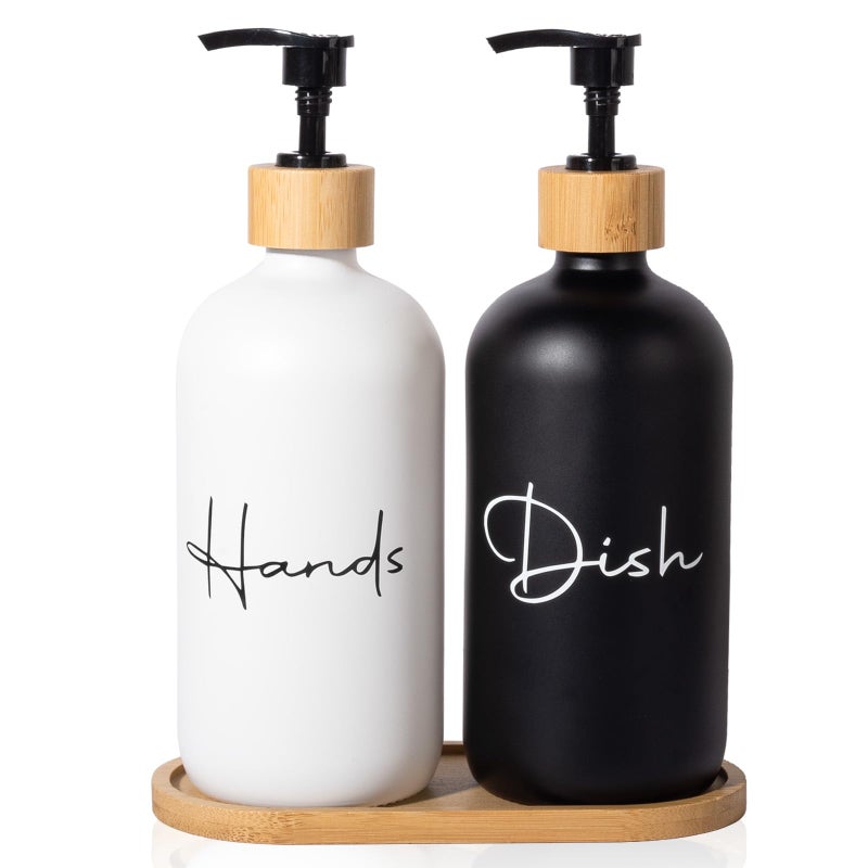 17 oz Hand Soap Dispenser Empty Glass Lotion Pump Bottles Refillable Liquid Dish Soap Bottles for Bathroom Kitchen Sink Black  White 2 Pack