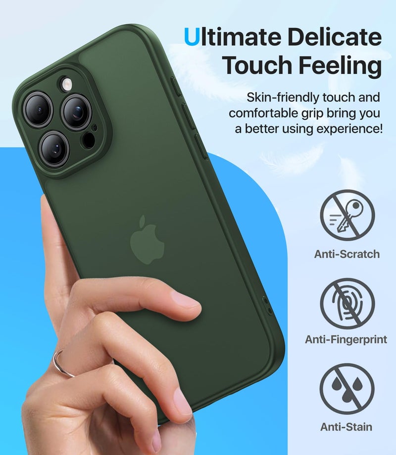 Shiiuou Shockproof for iPhone 16 Pro Case, [Full Camera Protection] [Military-Grade Drop Protection] Protective Anti-Yellow Slim Translucent Skin-Friendly for iPhone 16 Pro Phone Case, Forest Green - Image 5