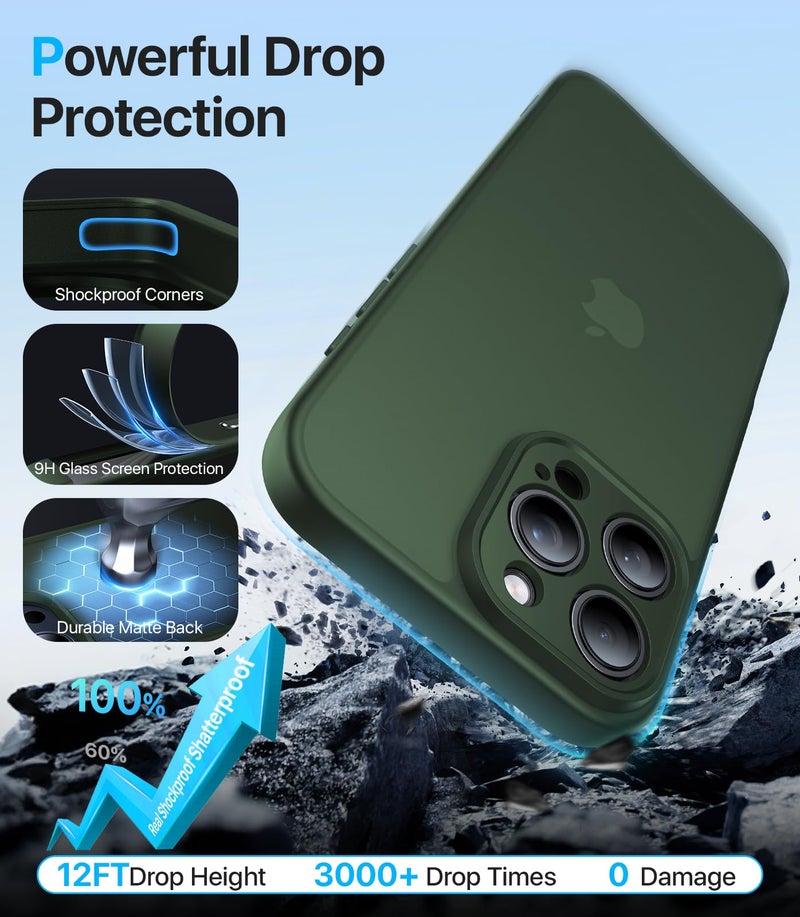 Shiiuou Shockproof for iPhone 16 Pro Case, [Full Camera Protection] [Military-Grade Drop Protection] Protective Anti-Yellow Slim Translucent Skin-Friendly for iPhone 16 Pro Phone Case, Forest Green - Image 4