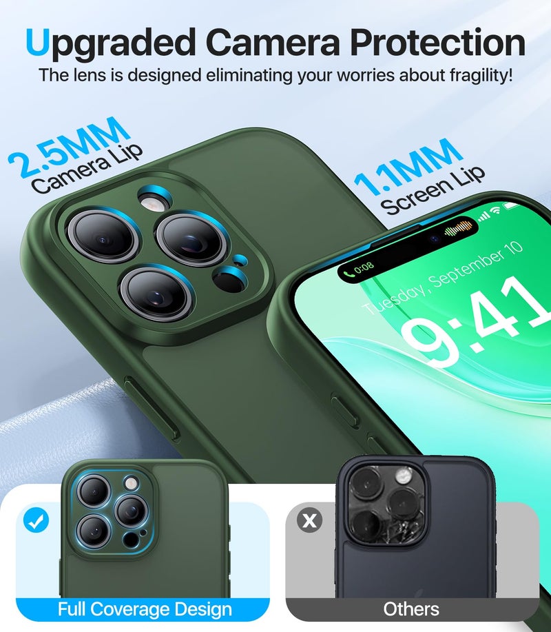 Shiiuou Shockproof for iPhone 16 Pro Case, [Full Camera Protection] [Military-Grade Drop Protection] Protective Anti-Yellow Slim Translucent Skin-Friendly for iPhone 16 Pro Phone Case, Forest Green - Image 2