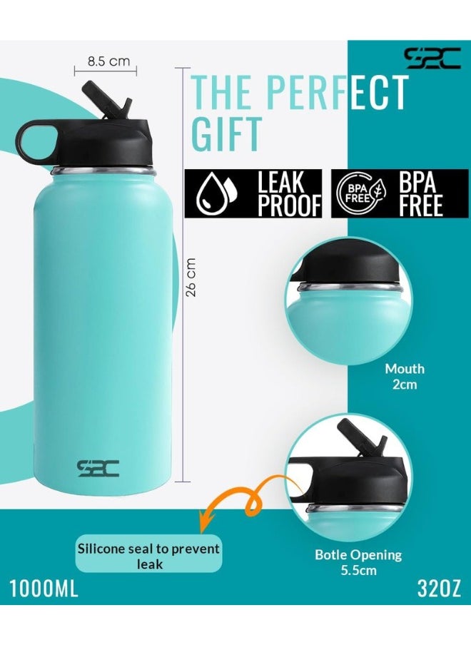 S2C Stainless Steel Water Bottle 1L,32oz Double Wall Vacuum Insulated Water Bottle, BPA Free Water Bottle for Kids School with Straw lid- Thermos Water Flask for Hot Water, Water Bottle  - Image 4