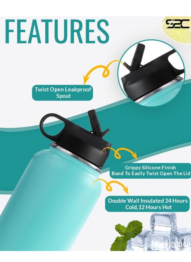 S2C Stainless Steel Water Bottle 1L,32oz Double Wall Vacuum Insulated Water Bottle, BPA Free Water Bottle for Kids School with Straw lid- Thermos Water Flask for Hot Water, Water Bottle  - Image 5