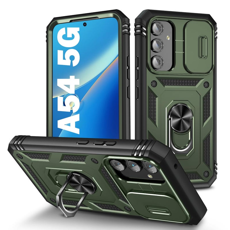 PASNEW Case for Samsung Galaxy A54 5G,Meatl Kickstand & Camera Slide Cover,Military Rugged Heavy Duty Multi-Layer Drop Shockproof Hard Shell A54 Cases,6.4 inch,Army Green - Image 1