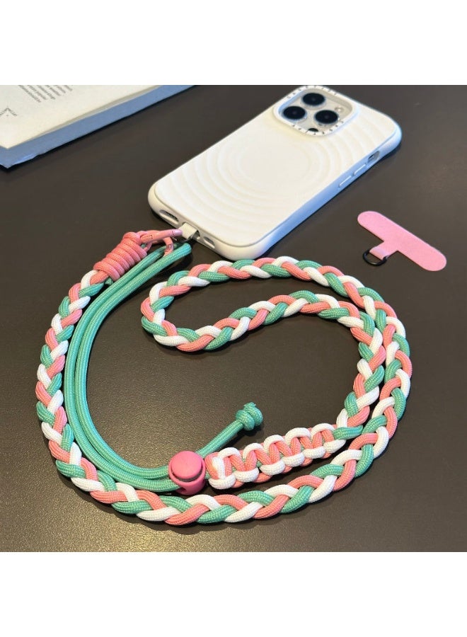 NIBEMINENT Beaded Phone Lanyard, Anti Lost Removable Wrist Strap, Weaving Double Ring Bracelet Pendant, Phone Keychain Lanyard,Mint Green Powder White