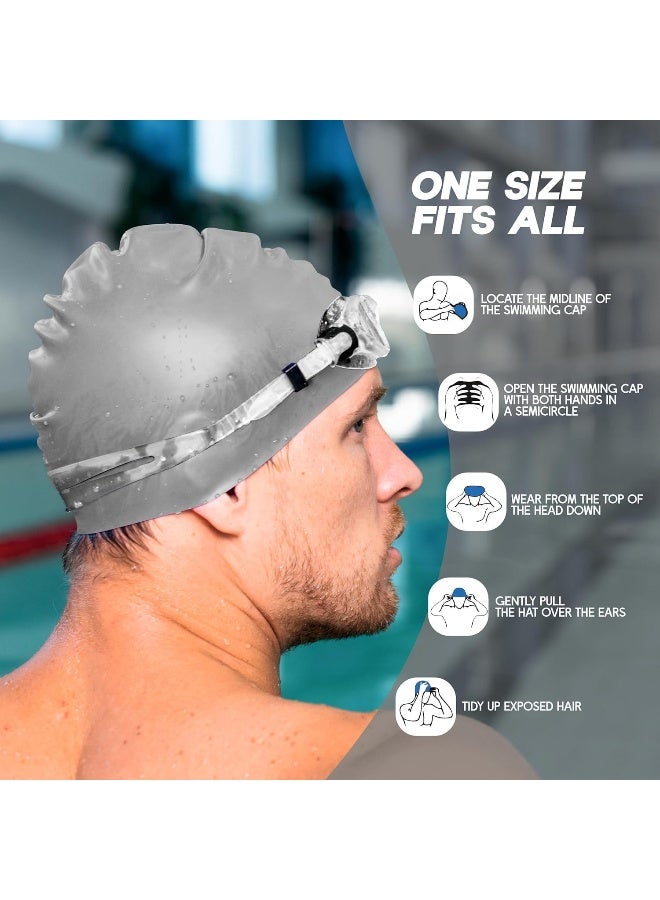 Konex Waterproof Silicone Swimming Cap for Men & Women | Stretchable & Quick-Dry | Prevents Hair Pull & Chemical Damage | Ideal for Children & Adult (Light Grey) - Premium Swimming Hats for Performance, Durability and Everyday Use - Image 5