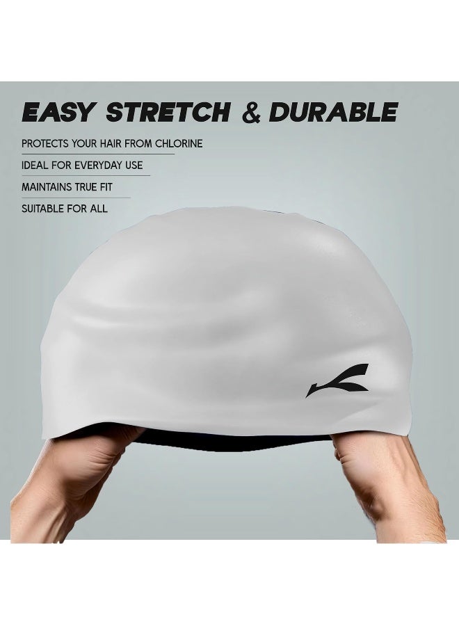Konex Waterproof Silicone Swimming Cap for Men & Women | Stretchable & Quick-Dry | Prevents Hair Pull & Chemical Damage | Ideal for Children & Adult (Light Grey) - Premium Swimming Hats for Performance, Durability and Everyday Use - Image 3