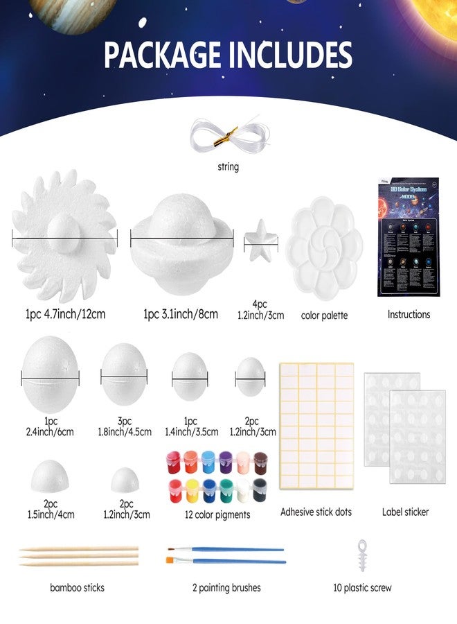 Pllieay 3D Solar System Model, Solar System Project Kit Includes Display Box, Mixed Sized Foam Balls, Color Pigments, Palette, Painting Brushes, Bamboo Sticks for Kids School Science Projects - Image 2
