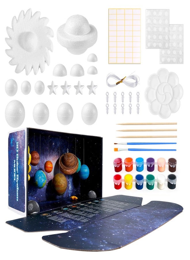 Pllieay 3D Solar System Model, Solar System Project Kit Includes Display Box, Mixed Sized Foam Balls, Color Pigments, Palette, Painting Brushes, Bamboo Sticks for Kids School Science Projects - Image 1