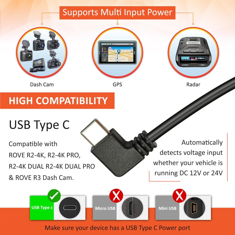 ROVE Ultimate Dash Cam Hardwire Kit with USB-C Port for R2-4K, R2-4K PRO, R2-4K Dual, R2-4K Dual PRO, and R3 Dash Camera Models, 24Hr Parking Monitoring Kit with Low Voltage Protection - Image 4