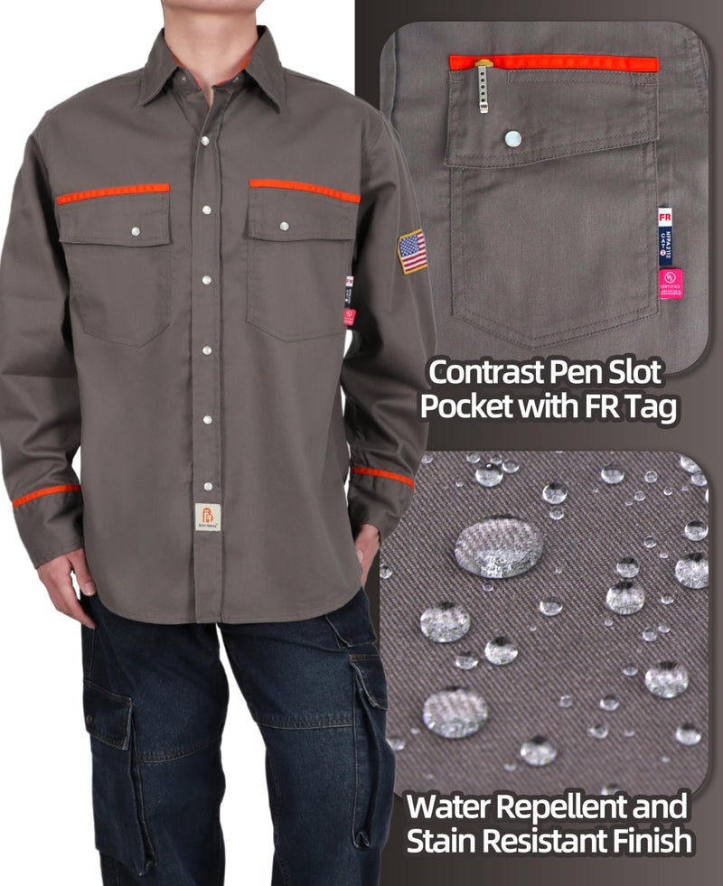 BOCOMAL FR Shirts for Men Flame Resistant Light Weight NFPA2112 Fire Retardant Welding Shirt Water & Oil Repellent Finish - Image 2
