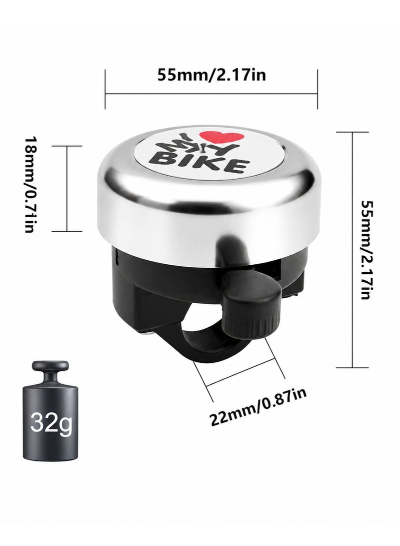 Fukukawa Loud Bicycle Bell 55mm I Love My Bike Design Aluminum Alloy Bike Horn Universal Handlebar Ring Bell for Kids and Adults Easy Install Cycling Safety Bell Silver - Image 3