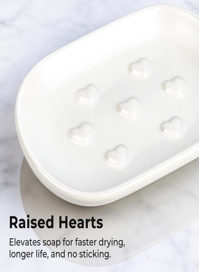 HILLSPRING Ceramic Soap Dish with Heart Bump Design, Keeps Bar Soap Elevated and Dry, Decorative Bar Soap Holder for Bathroom, Kitchen Sink, Vanity, Matte White, 5"x3.5" - Image 4